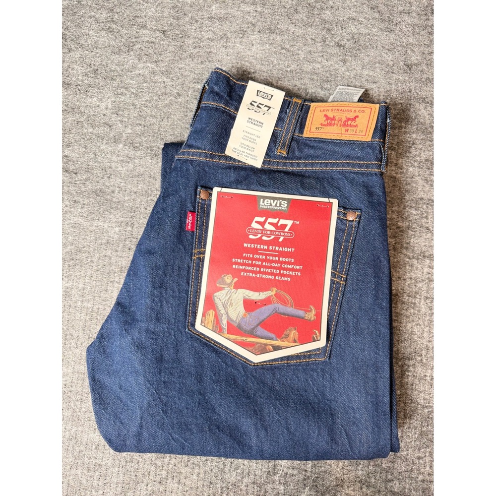 Levis 557 Western Straight Fit Jeans Mens 30x34 Dark Wash Denim Cowboy Boots Cut